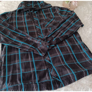 DC Shoes Plaid Long Sleeve Hoodie Cotton Shirt L